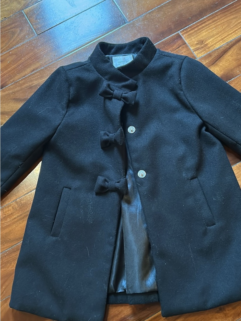 Kids Black Bow-Front Dress  Coat